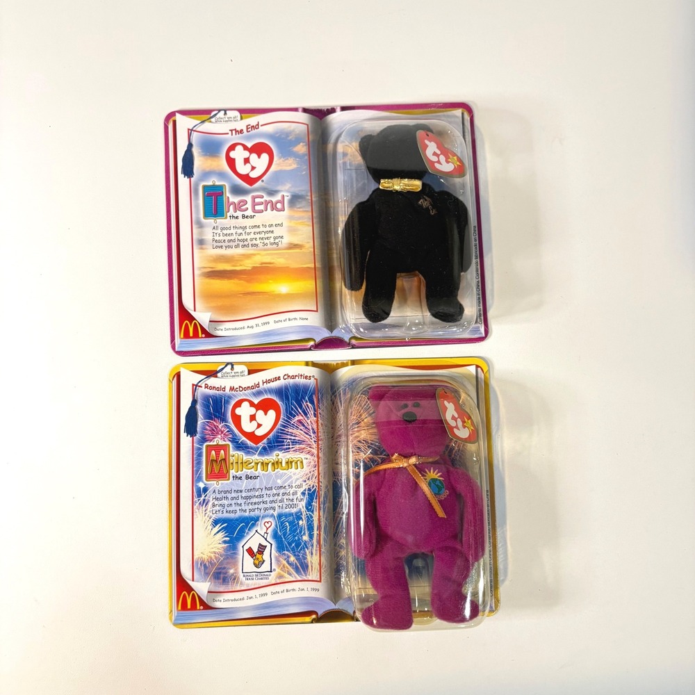 Ty Teenie Beanie Babies 2000 McDonalds The End & Millennium Bears Set of 2 New